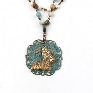 Patina Butterfly and Flower