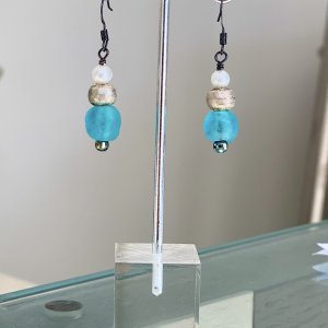 Sea Glass and Pewter Pearl Earrings