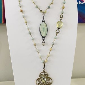 Amazonite and Pale Gold Prism Double Chaos