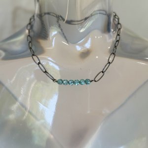 Teal Crystal Gunmetal Paperclip Choker