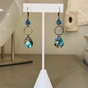Abalone Bermuda Blue Crystal Drop Earrings