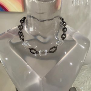 Killer Queen Heavy Gauge Gunmetal and Crystal Choker